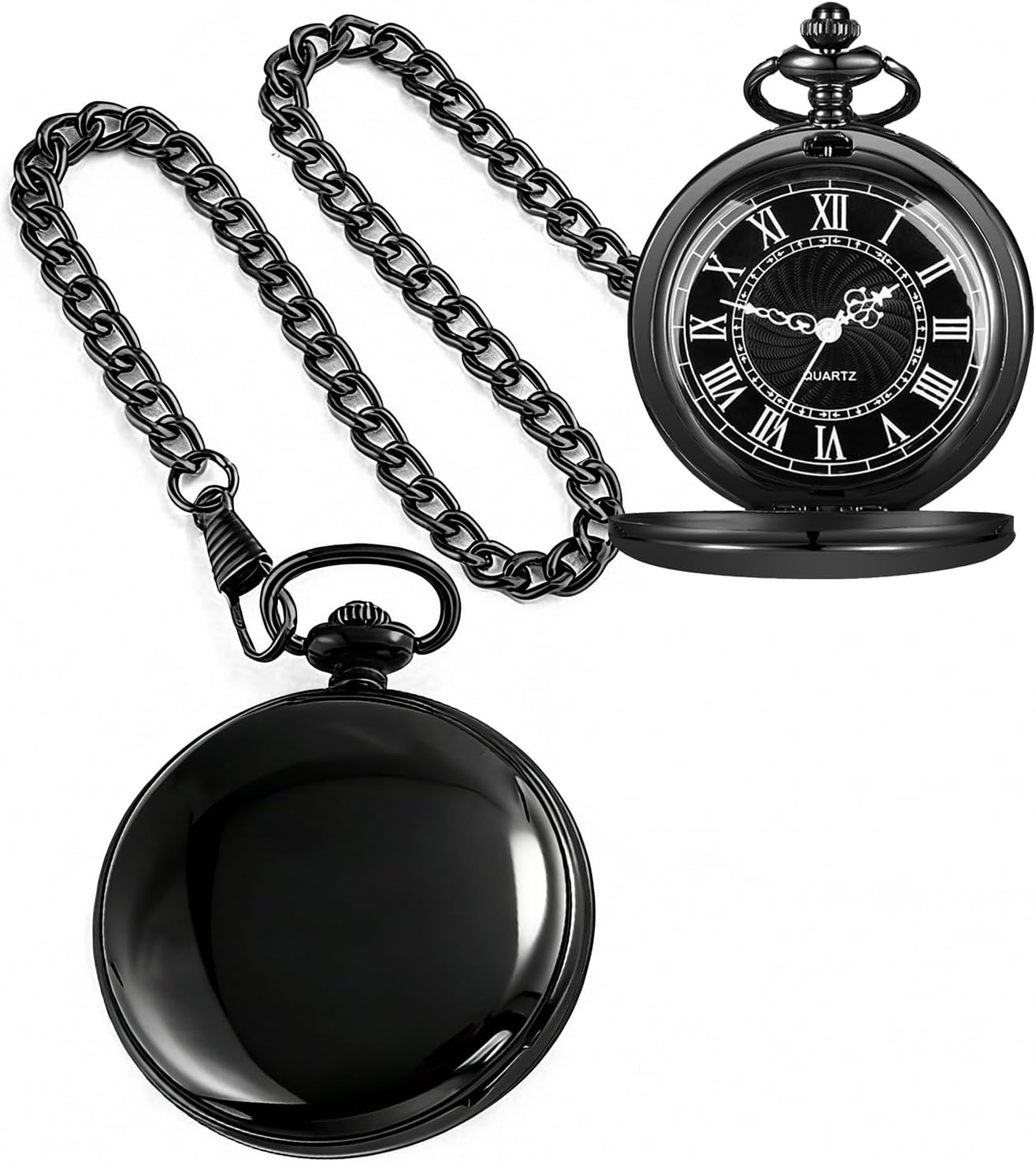 Smooth Pocket Watch Alloy Steel Quartz Roman/Arabic Numerals with 37cm Chain for Father's Day Xmas Best Gifts