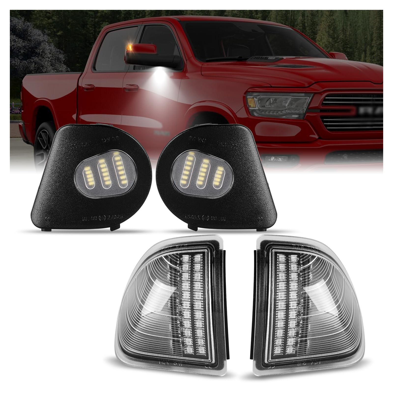 Gempro 4PCS LED Side Mirror Turn Signals Lights Puddle Lamps for 2010-2018 Dodge Ram 1500 2500 3500 4500 5500 Towing Mirror Lamps