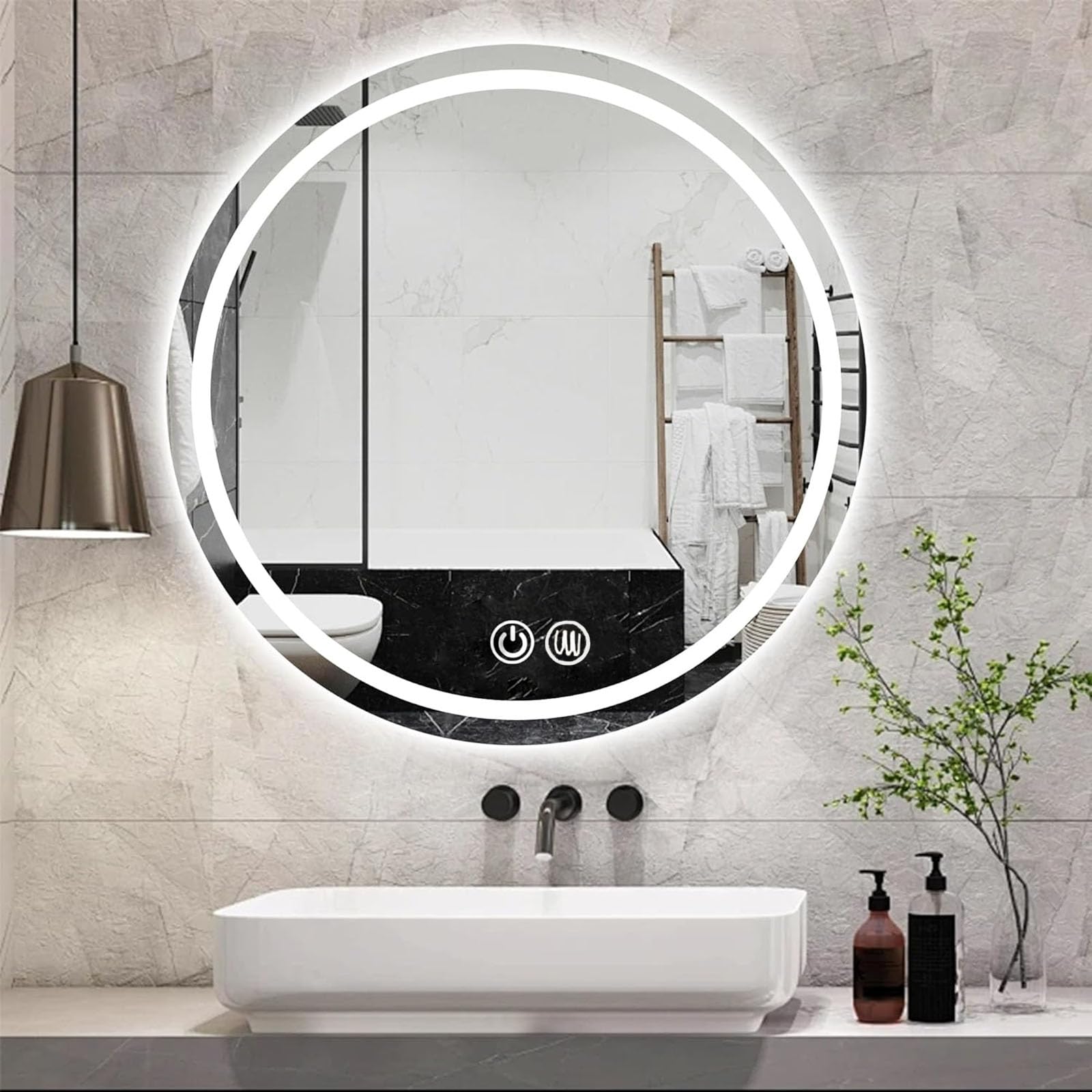 Specchio Bagno LED, Espejo De Baño Circular, 50cm Specchio Bagno Illuminato a LED, Illuminazione Dello Specchio Del Bagno Para Baño Tener Interruptor De Doble Toque, Eliminación De Niebla (Luz Blanca)