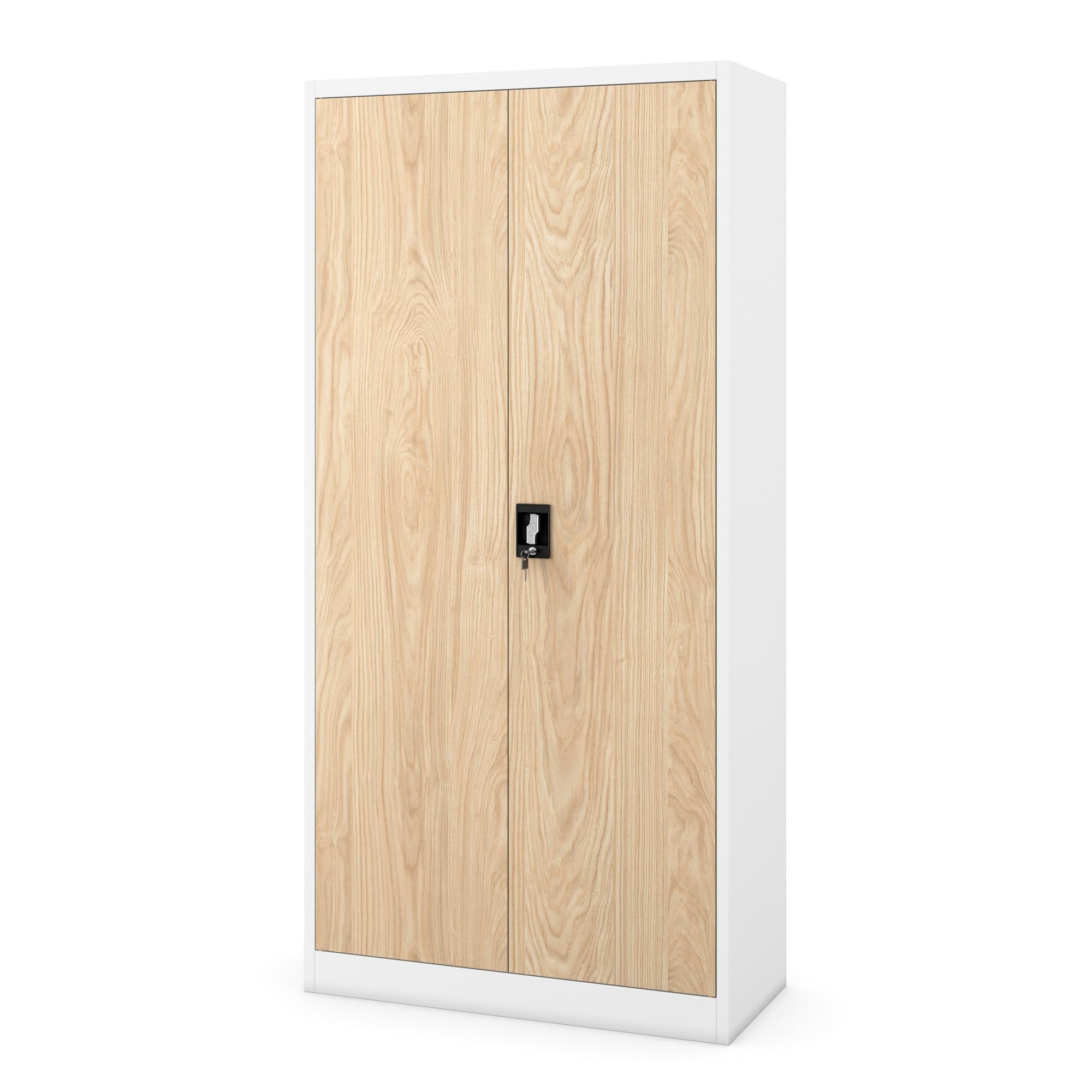 Jan Nowak Armoire de Bureau métallique 4 étagères tôle d'acier revêtement en Poudre 185 cm x 90 cm x 40 cm (Blanc/Imitation Bois)