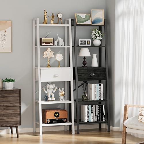 Miniatura 5 de Furologee Estantería de 5 niveles, estante de escalera con cajón, estantería alta y estrecha, organizador de estantes de almacenamiento, unidades de