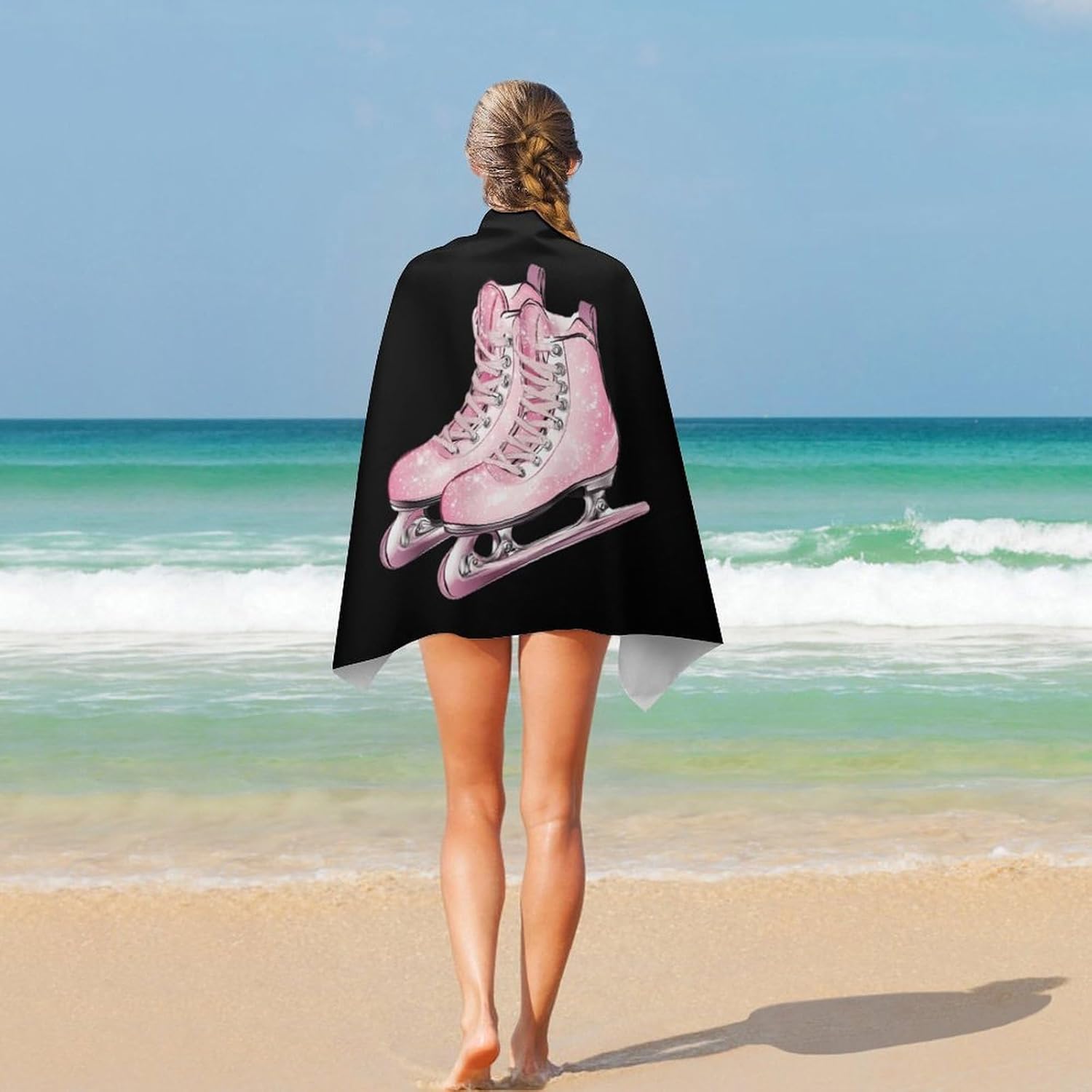 Skating Shoes Glitter Oversized Beach Towel Soft Absorbent Pool Bath Swim Towels for Adults Travel Vacation Gifts 130x80cm