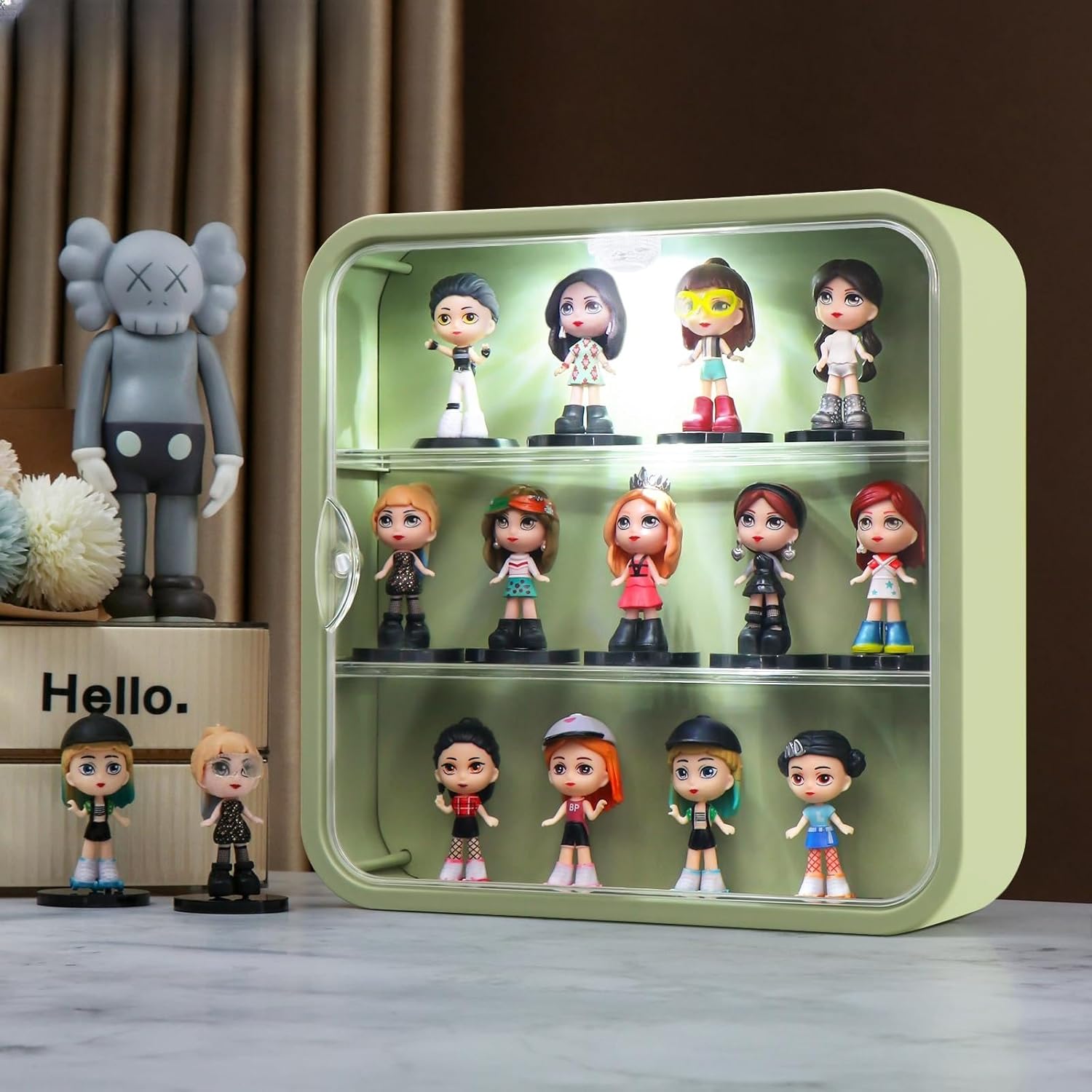 Wall-Mounted Clear Display Case for Figures with Light,3-Layer Storage Box with Door,Dust Proof,Moisture Proof,Suitable for Pop Mart,Lego Collectibles Mini Figures Toys