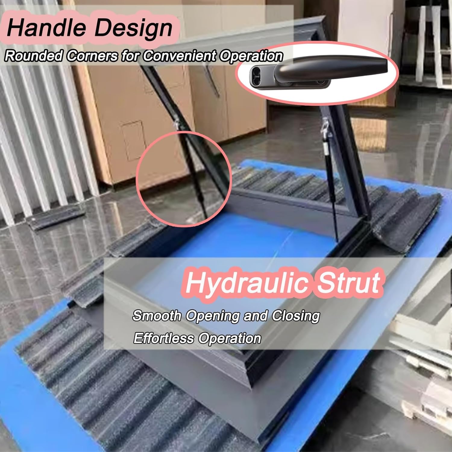 Roof Access Hatch, Roof Hatch Cover with Drainage Board, Double Layer Thickened Glass Cover, Attic Skylights for Basement, Emergency Access