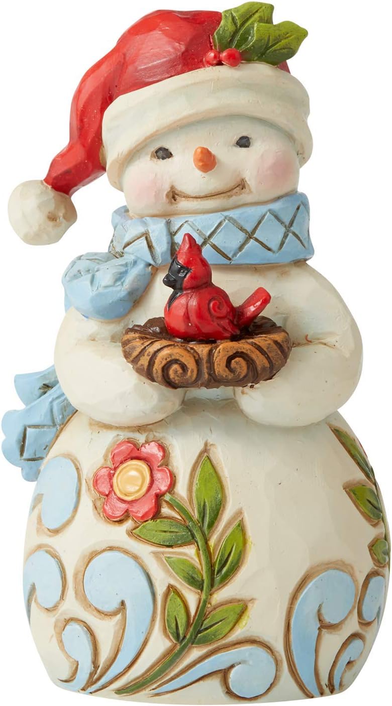Enesco Jim Shore Heartwood Creek Snowman with Cardinal Miniature Figurine, 3.54 Inch, Multicolor