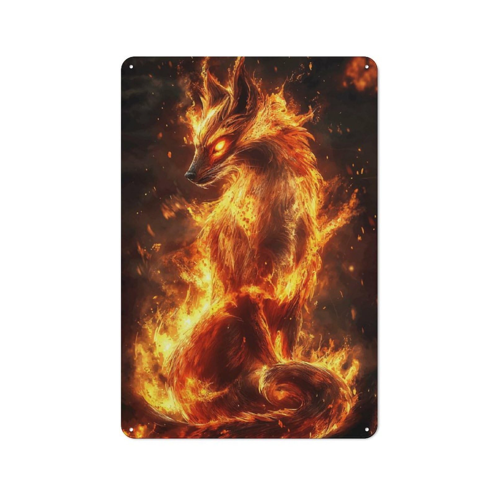 Junmoney Style-12 Metal Wall Sign 30X20cm Featuring Fiery Fox For Garage Or Workshop, For Garage, Workshop And Man Cave Decoration
