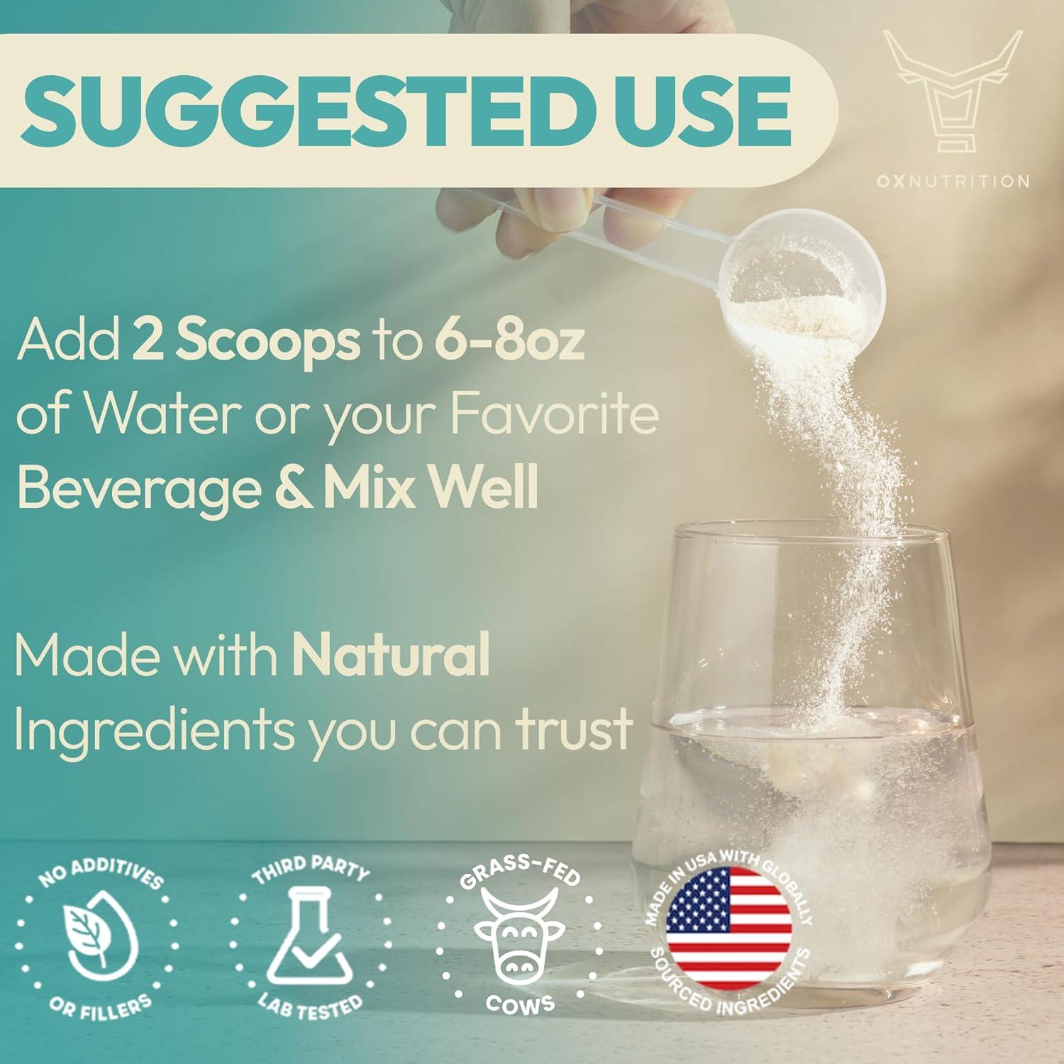 OXNUTRITION Colostrum Powder for Gut Health, Immune Support, Muscle Recovery, Hair & Beauty | Pure Gress Fed Bovine Colostrum for Humans, Natural IgG, Unflavored, 60 Servings