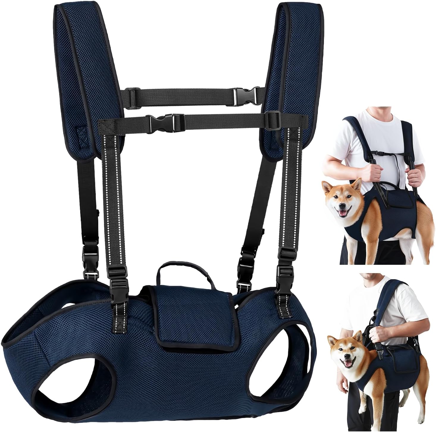 Nasjac Dog Lift Harness for Large Dogs – Full Body Dog Sling Carrier with Adjustable Straps & Control Handle, Breathable Backpack for Elderly Injured Arthritic Disabled Medium Large Dogs, Navy XL