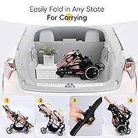 Vista 8 de MU Cochecito doble, cochecito gemelar plegable en tándem con respaldo ajustable, asiento reversible, arnés de 5 puntos, cesta de almacenamiento