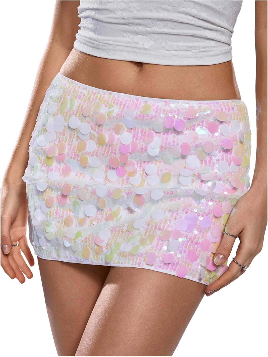 Floerns Women's Sequin Low Waist Mini Skorts Music Festival Night Out Skirt Shorts