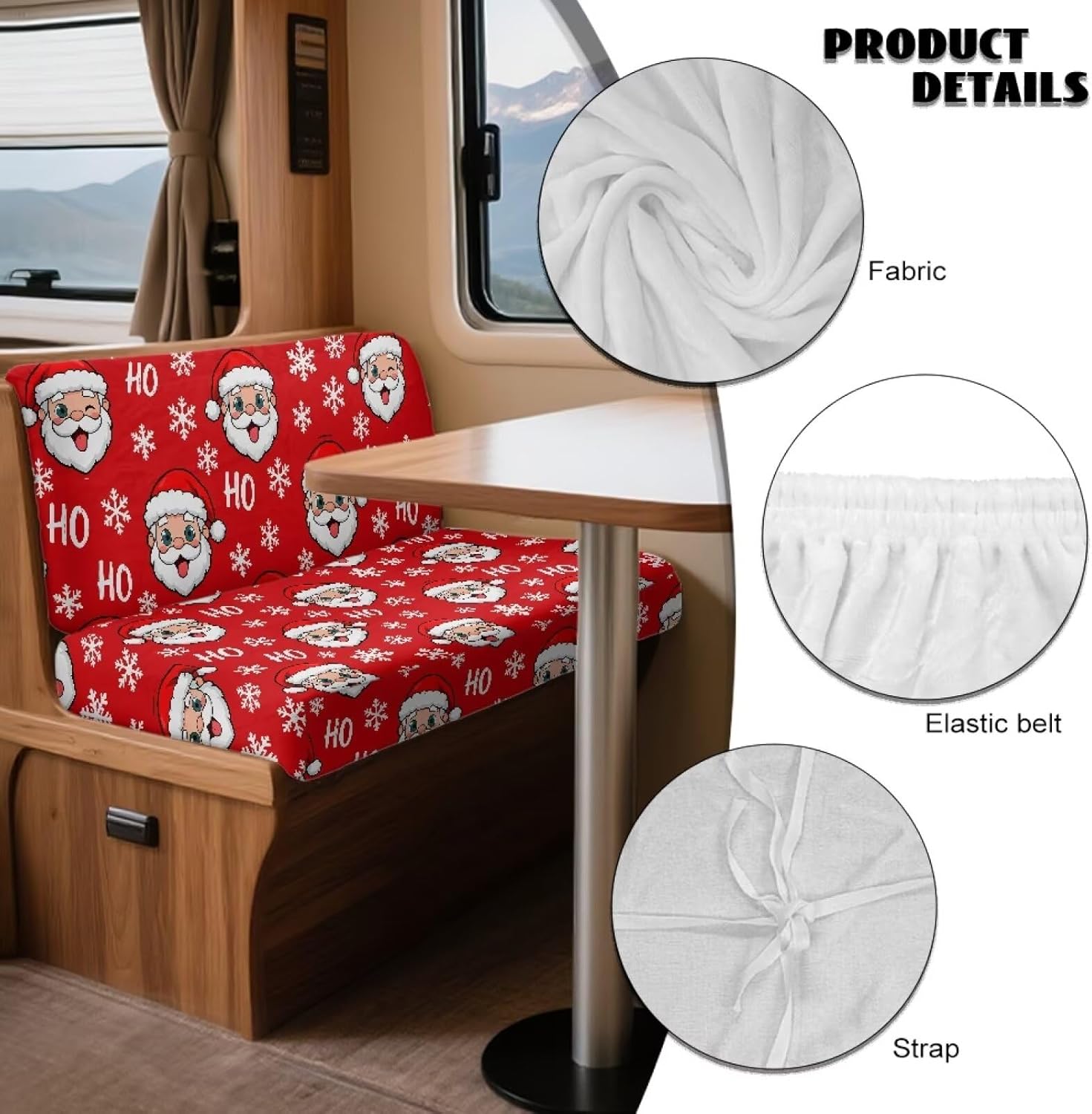 AFPANQZ Rv Bench Seat Covers Replacement Rv Cushions with 1 Bench Cover & 1 Backrest Cover, Santa Claus Hoho Universal Camper Accessories for Inside