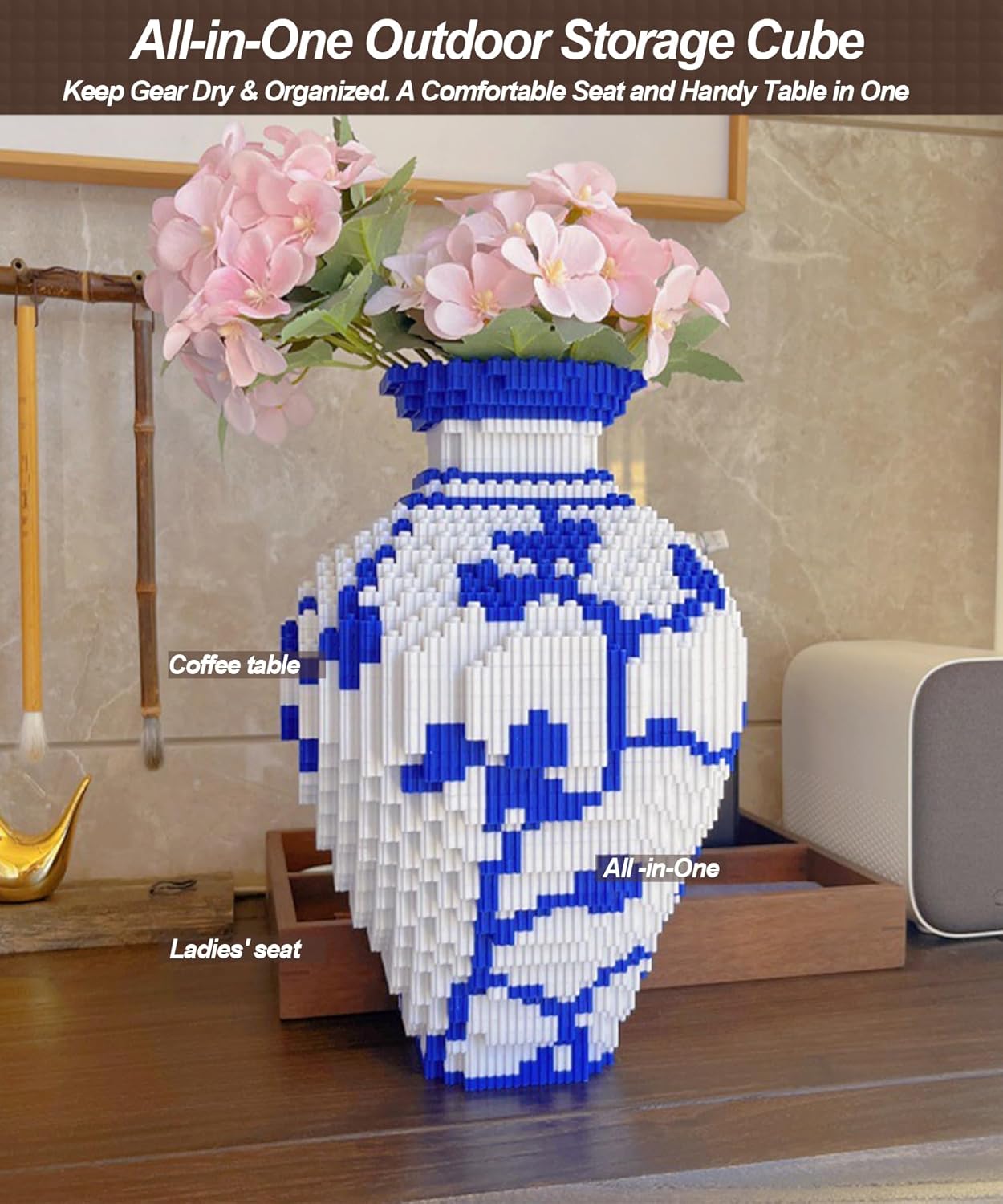 Micro Vase Building Blocks set, Blue & White Ceramic Style 3200PCS (1 sets), Compatible with Lego, 7*7*11″ Creative Flower Building Kit for Home Decor, STEM Birthday Gift for Adults and kids Age 14+