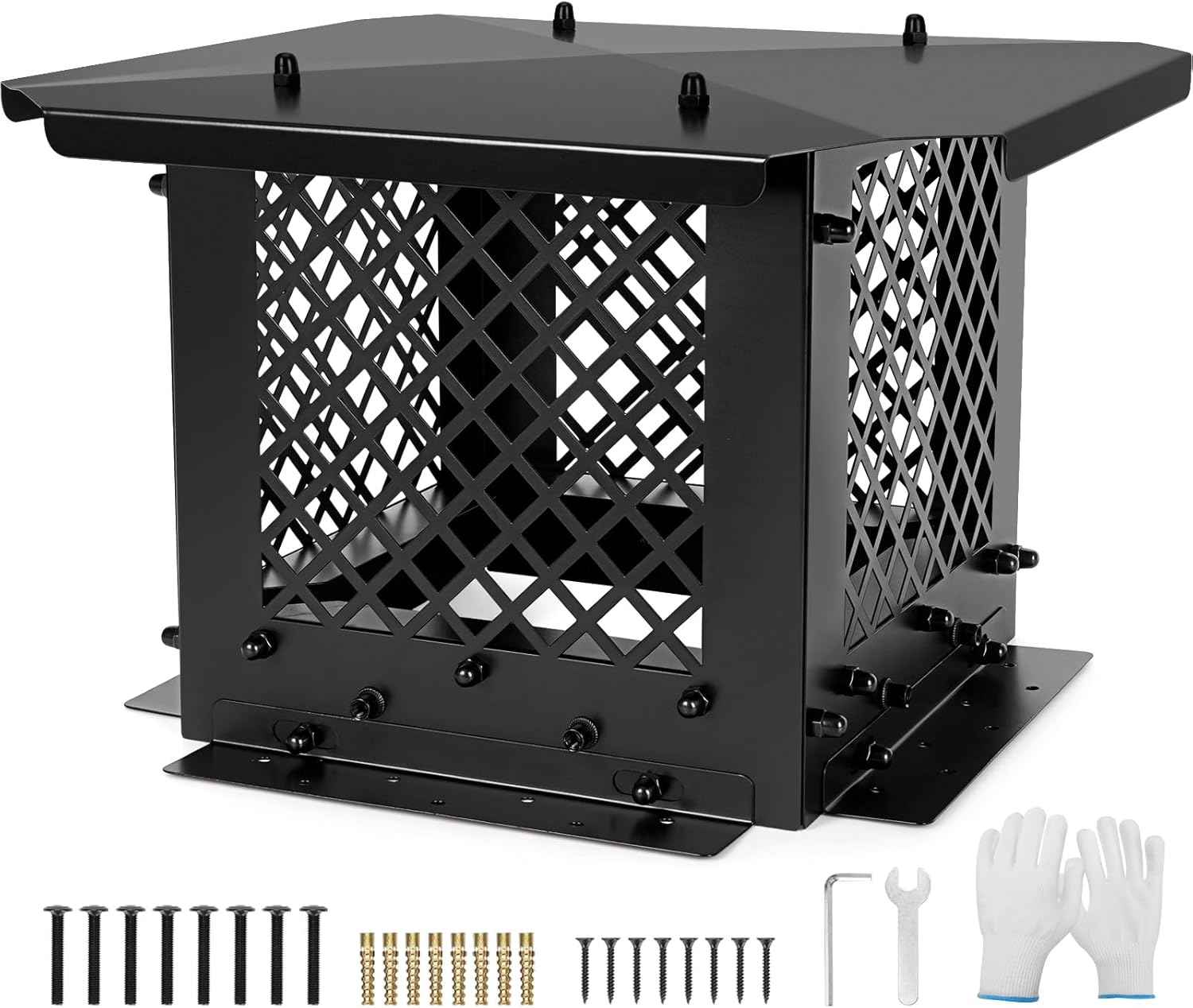 INNO STAGE Chimney Cap, 10"x10" Chimney Cover, Chimney Rain Caps, Fireplace Chimney Caps for Outside with Adjustable Metal Screws & Gloves