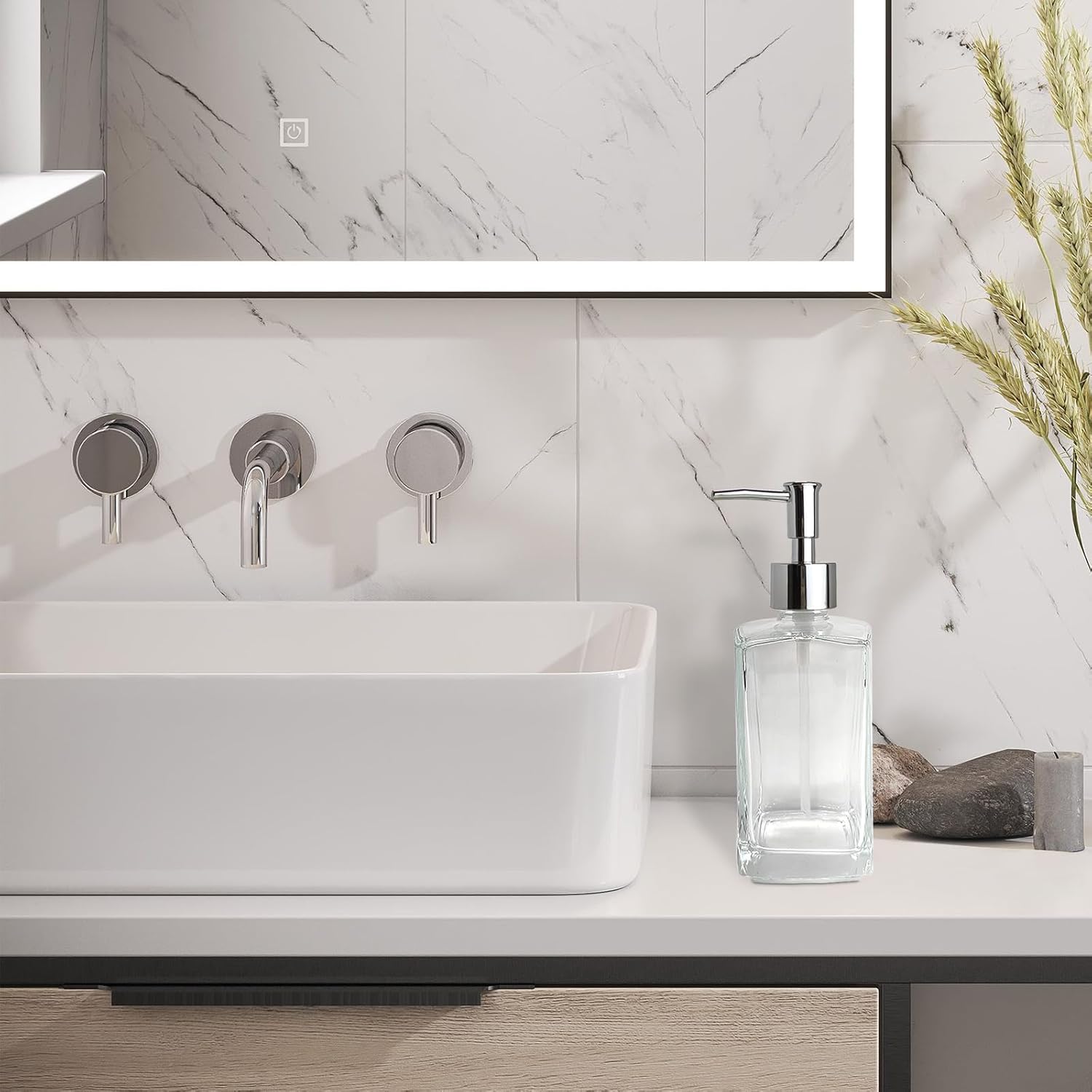 Glass Soap Dispenser Bathroom, 13.5oz Refillable Liquid Soap Dispenser with Rust-Proof Plastic Pump for Kitchen - Image 2