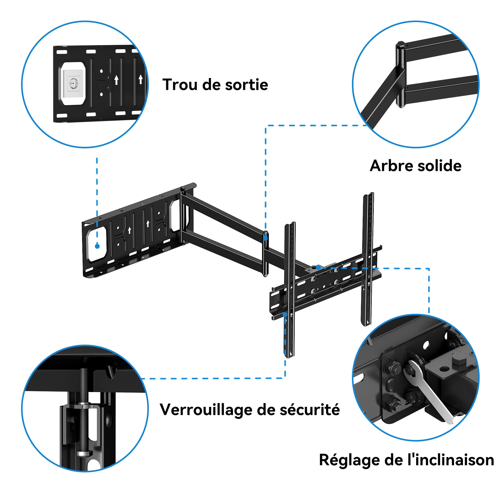 FORGING MOUNT Support Mural TV Longue Portée avec Extension de 650mm, Fixation TV Murale Inclinable et Orientable Support TV Mural Pivotant pour Écrans 26-60 Pouces jusqu'à 35kg, Max VESA 400x400mm