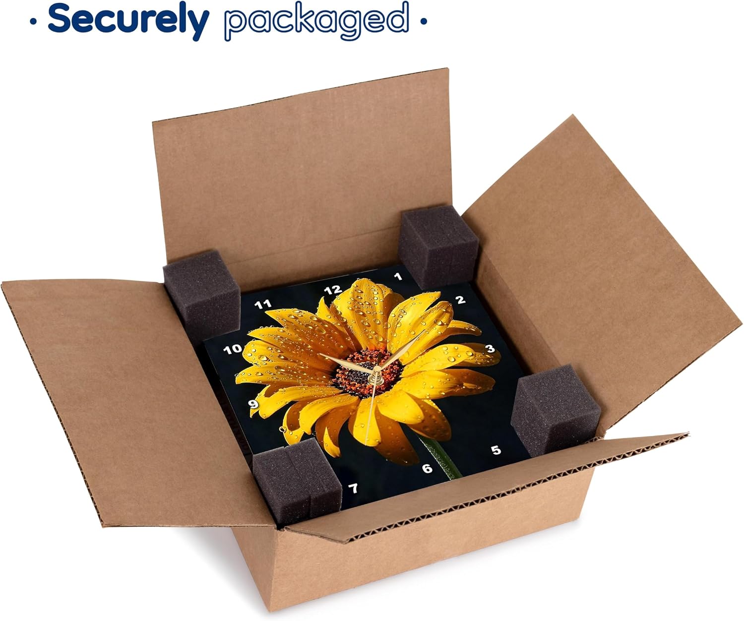 3dRose Dew on Sunflower Against Black Backdrop.Jpg - Wall Clock, 15 by 15-Inch (DPP_98576_3)