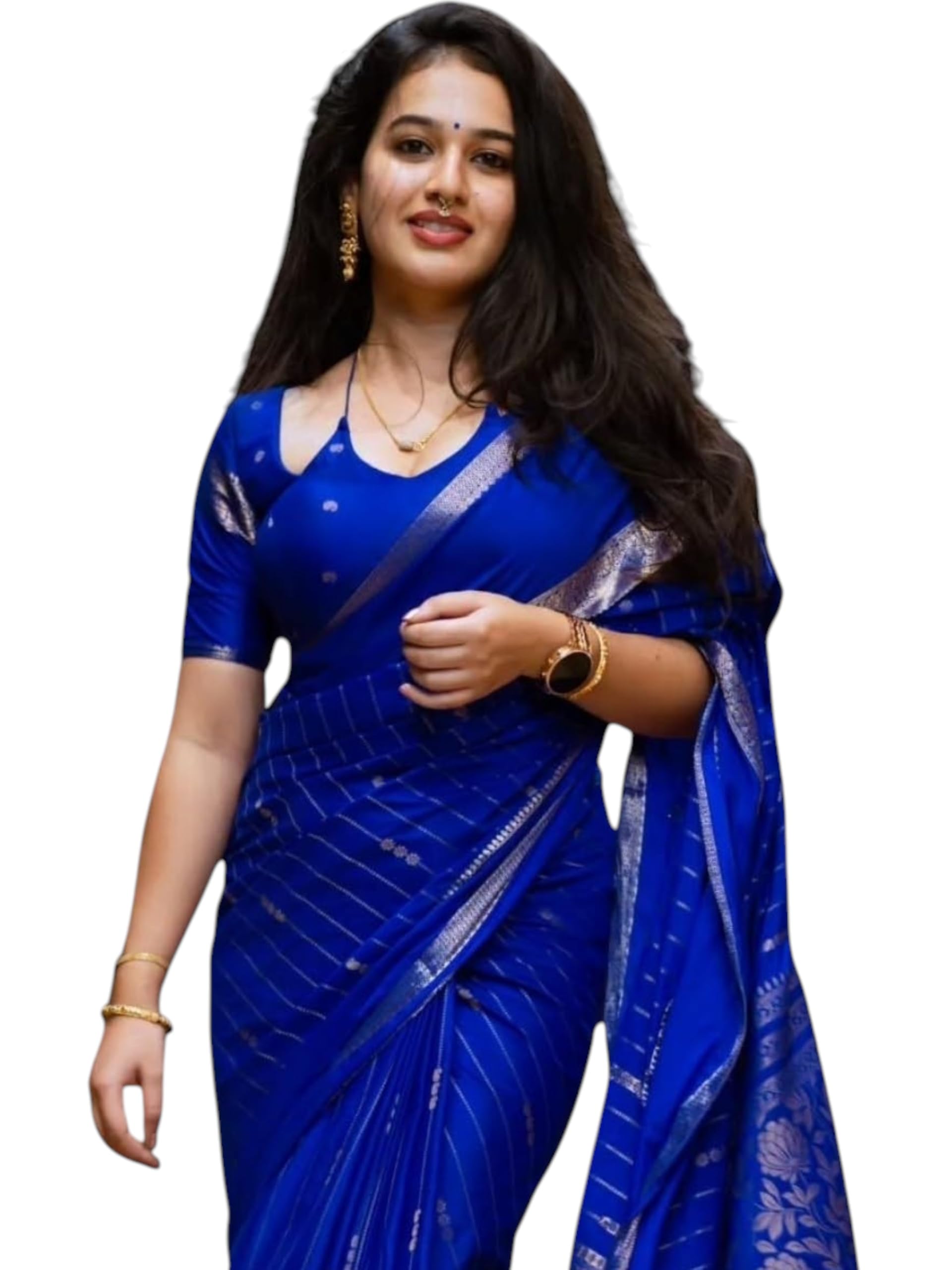 flosive "Royal Blue Silk Saree for Women with Silver Zari Border | Elegant Traditional Saree for Wedding & Festive Occasion with Blouse Piece-picture-34