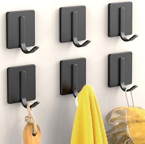 Batur Paquete de 6 ganchos de pared, ganchos adhesivos mejorados para colgar toallas, abrigos, ropa, soporte para toallas de acero inoxidable,