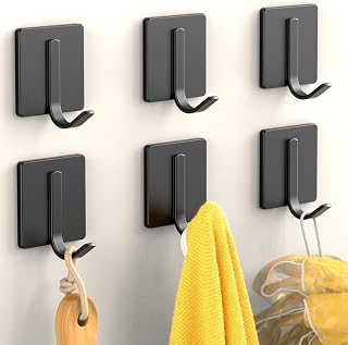 Towel Hooks, 6 Pack Improved Adhesive Hooks, Wall Hooks for Hanging Heavy Duty, Waterproof Shower Hooks for Wall, Towel Holder Hanger Wall Mounted, Towel Racks for Bathroom, Kitchen, Bedroom