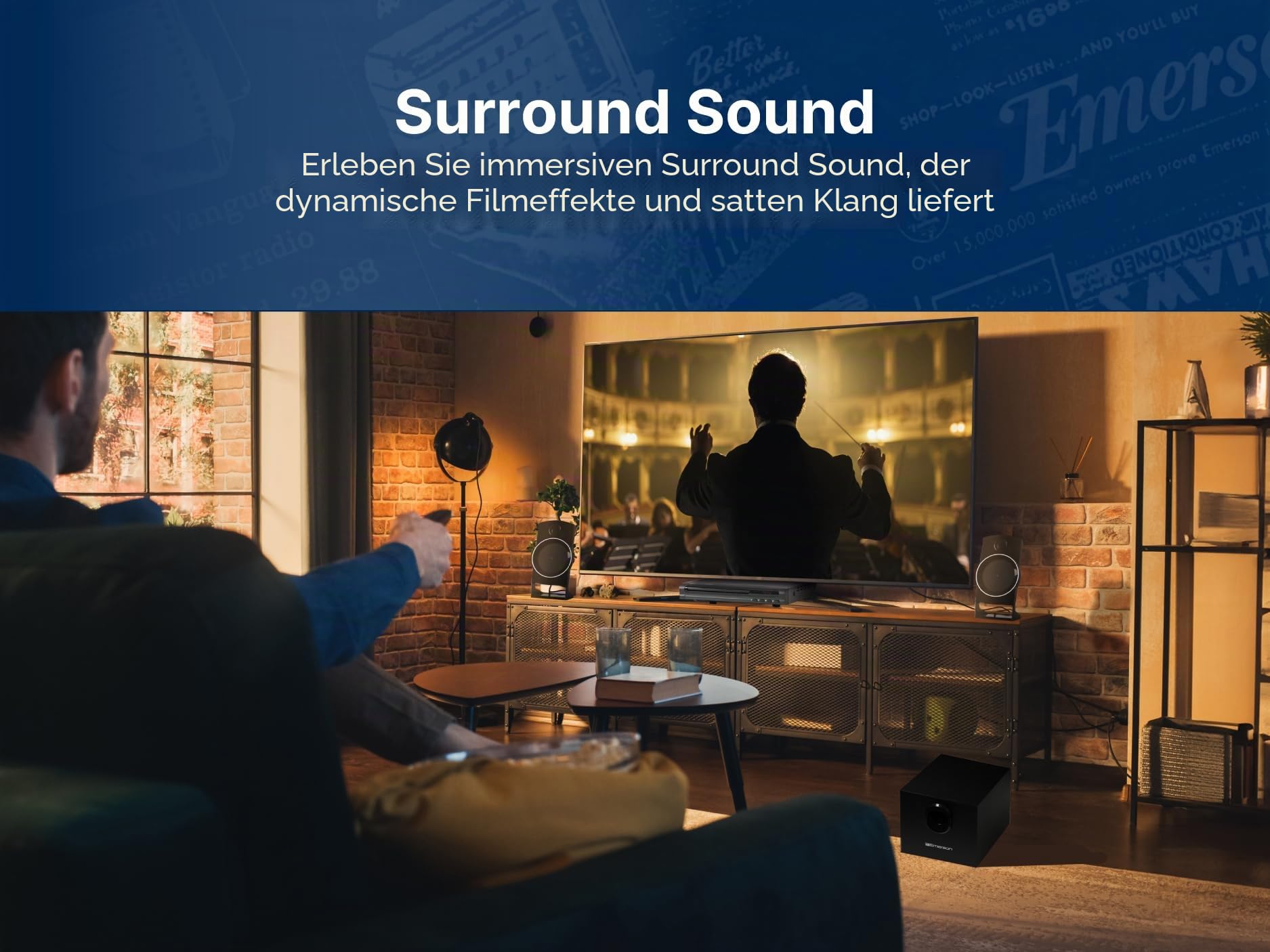 Emerson Ed-8050 2.1-Kanal-Heimkino-DVD-Player Und Surround-Sound-System Mit Subwoofer, HDMI-Ausgang, USB-Wiedergabe Zwei Lautsprechern Ideal Für Immersives Film- Musikerlebnis