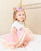 Vista 5 de Luke and Lulu Conjunto de tutú de 3 piezas para cumpleaños de unicornio para niñas pequeñas, color rosa, arcoíris