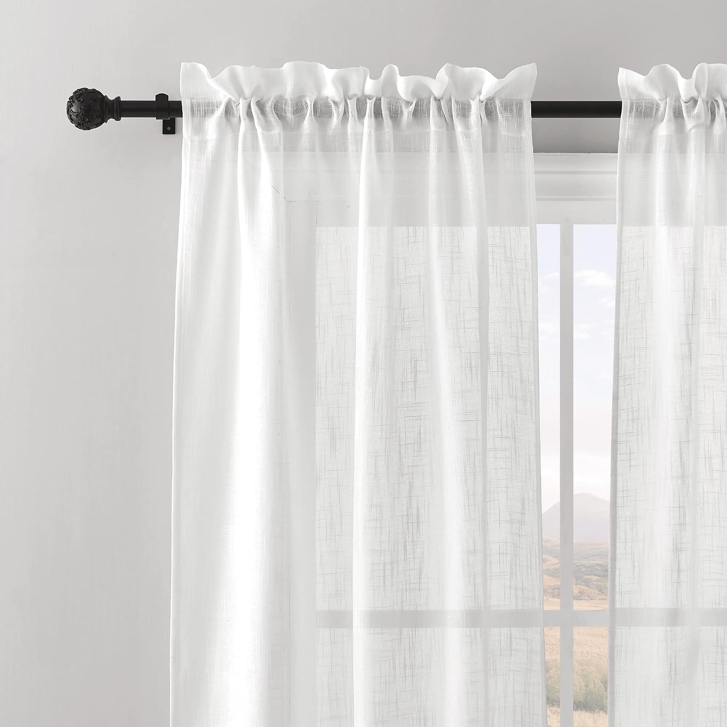 RYB HOME Black Curtain Rod and Small Window Curtains image 2