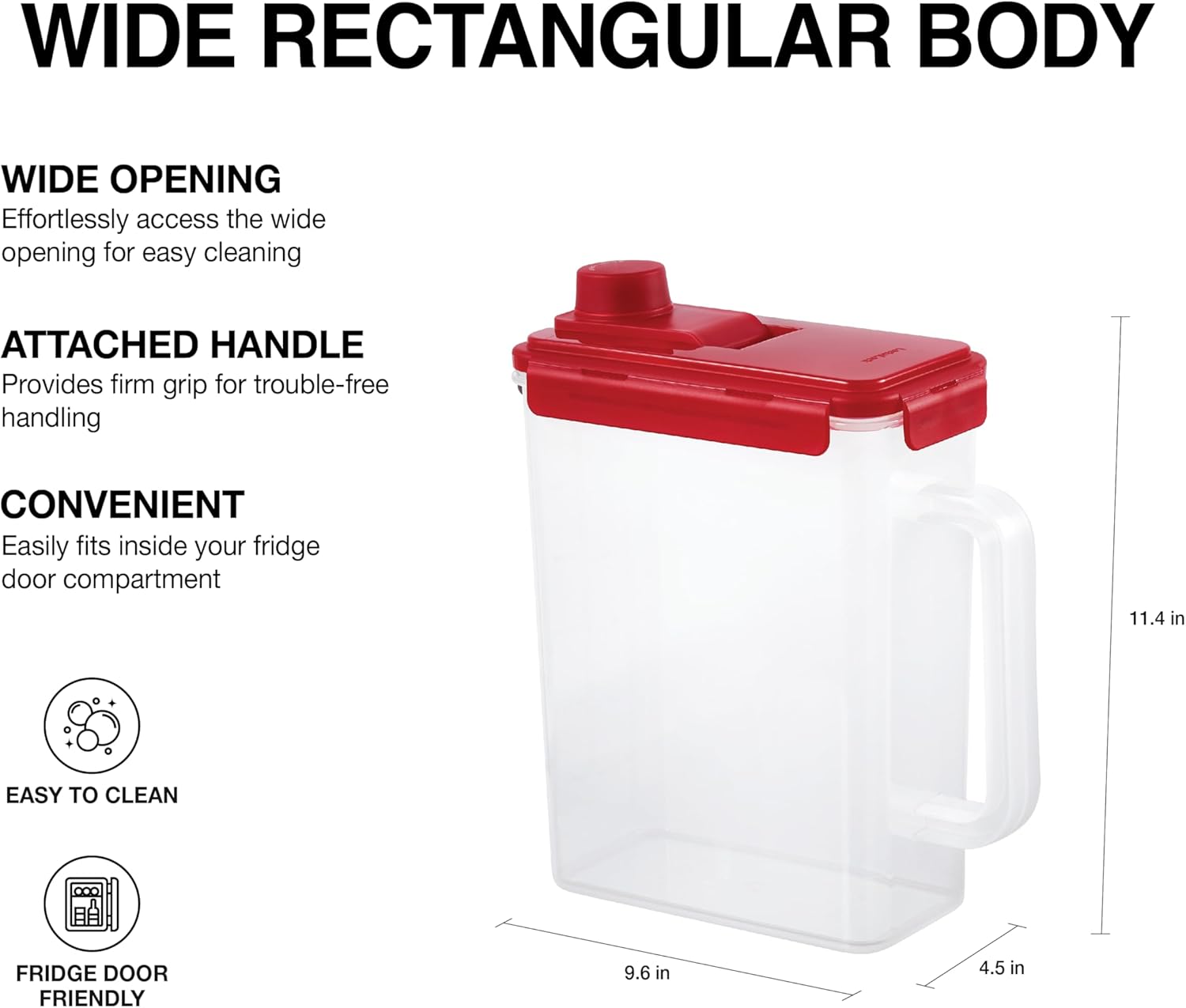 LocknLock Aqua Fridge Door Water Jug with Handle BPA Free Plastic Pitcher with Screw Top Lid Perfect for Making Teas and Juices, 1 Gallon, Red (Pack of 2)