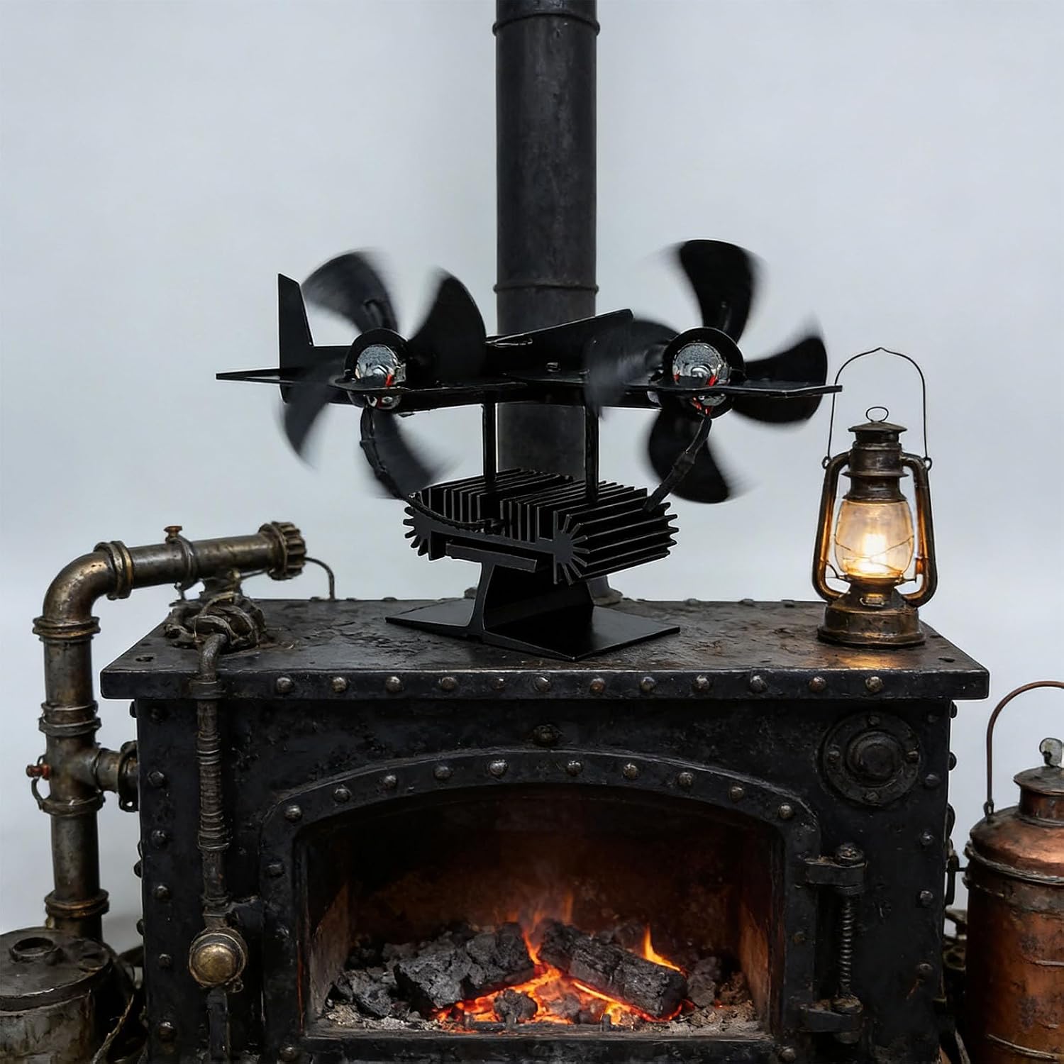 Efficient Heat Powered Double Head Firepit Fan Quiet Action Resource Conservation Warm Fan