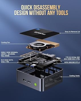 GMKtec Mini PC with Intel Core i7-1185G7 Processor (Up to 4.8 GHz) 16GB DDR4 1TB SSD NIC i226V RJ45 2.5G Iris Xe Graphics USB4.0 Desktop Mini Computers WiFi 6, BT 5.2/ DP, HDMI M2