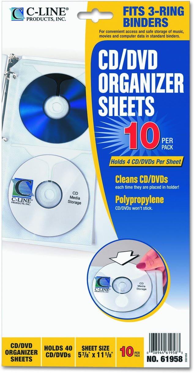 C-Line Deluxe CD Ring Binder Storage - Stores 4 CDs/Page, 5-13/16 x 11-1/16 Inches, 10 Pages per Pack (Pack of 2)