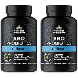 Ancient Nutrition Probiotics, SBO Probiotics Ultimate 50 Billion CFUs*/Serving, Digestive and Immune Support, Gluten Free, Ancient Superfoods Blend, Shrink-Wrapped 60 Capsules (2 Pack)