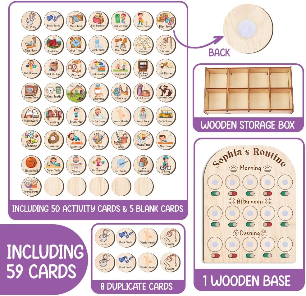 Wooden Daily Routine Chart 11x15", to Do Chart for Kids, Wooden Chore Chart for Kids, Routine Chart for Toddlers, Morning Bedtime Routine Chart for Toddlers