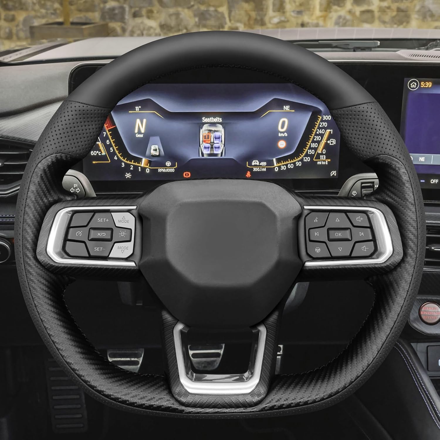 MEWANT Hand Sewn Ford Mustang Steering Wheel Cover Wrap for Ford Mustang 2024 2025 Steering Wheel Accessories for Ford Mustang 2024 2025