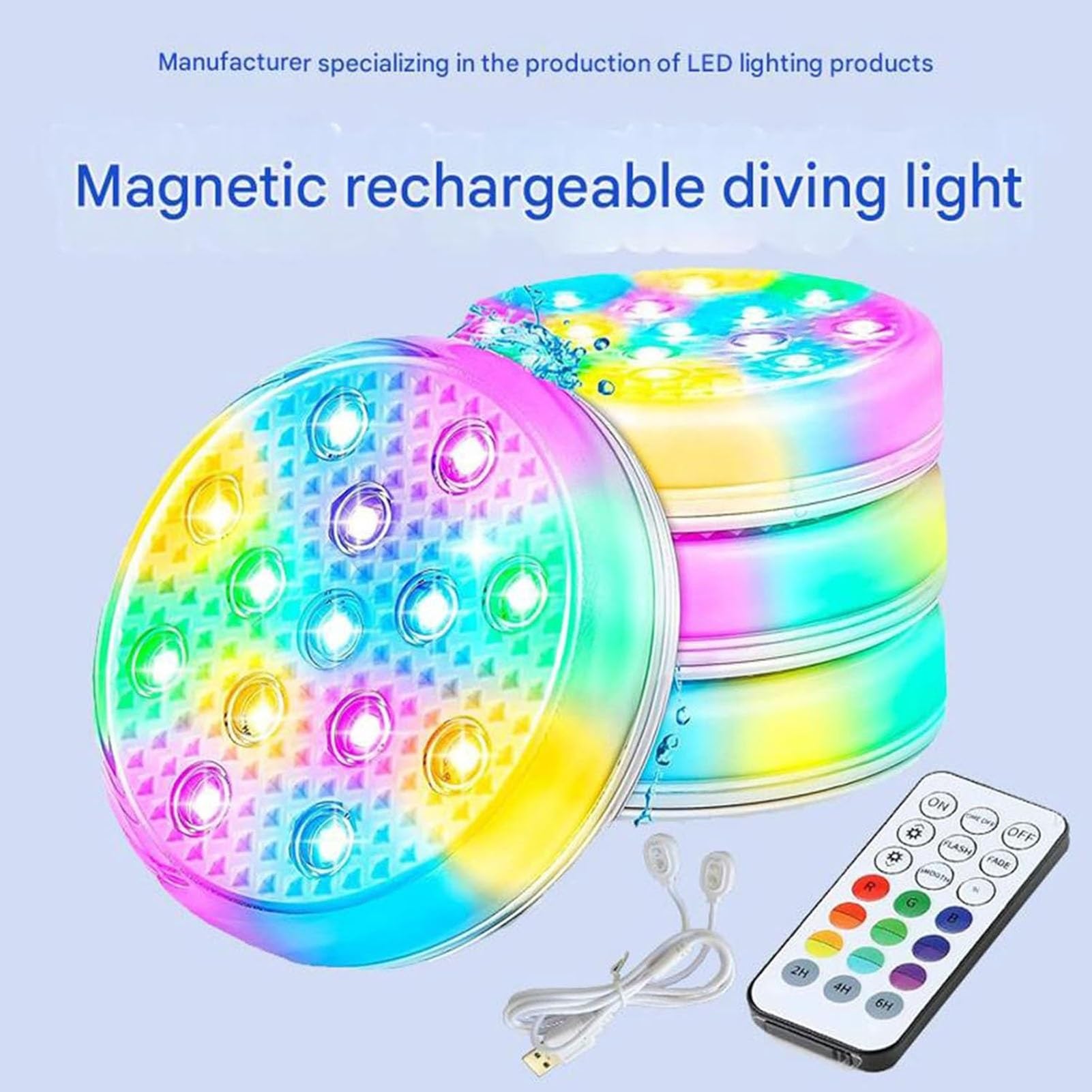 Lampe De Fontaine LED Submersible - Lampe De Charge Magnétique Étanche IP68, Éclairage De Paysage pour Piscine Extérieure, pour Spa, Bain, Étang, Aquarium, Fête