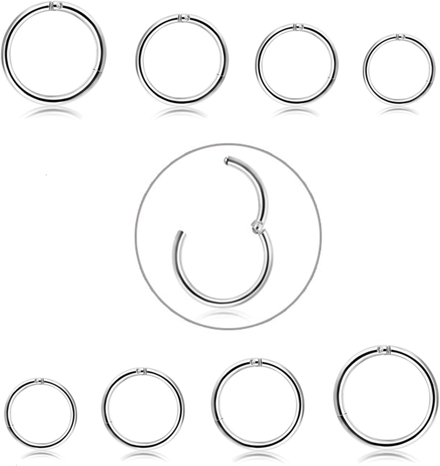 FIBO STEEL - Juego de 2 - 8 aretes de aro de acero inoxidable de 024 a 047 pulgadas calibre 16 y 18 para hombre y mujer anillo de nariz juego de