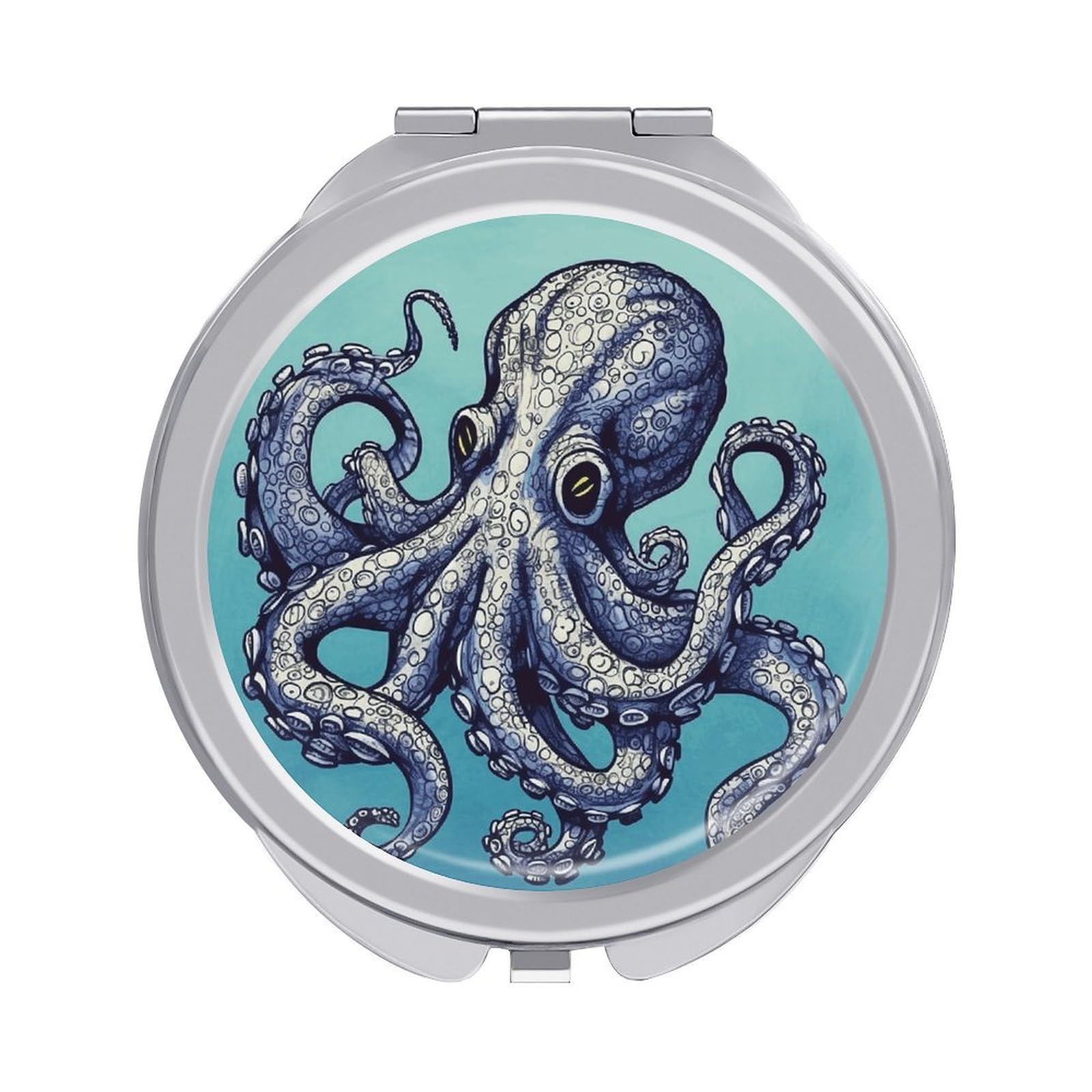 LZQPOEAS Octopus Design Compact Mirror, Double-Sided Folding Makeup Mirror, Durable Metal Travel Pocket Mirror for Purse, Portable Round Touch-Up Mirror for Table Gifts and Everyday Use
