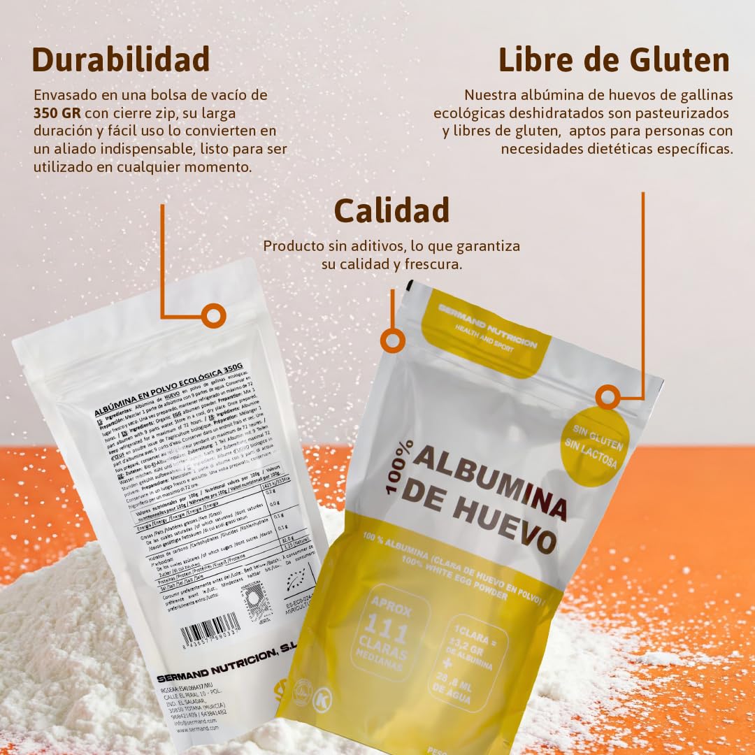Ökologisches Eiweißpulver (350 g) | ökologisches Eiweißpulver | Eieralbumin | ohne Zusatzstoffe | laktosefreie Produkte | Präsentation in Zip-Tasche