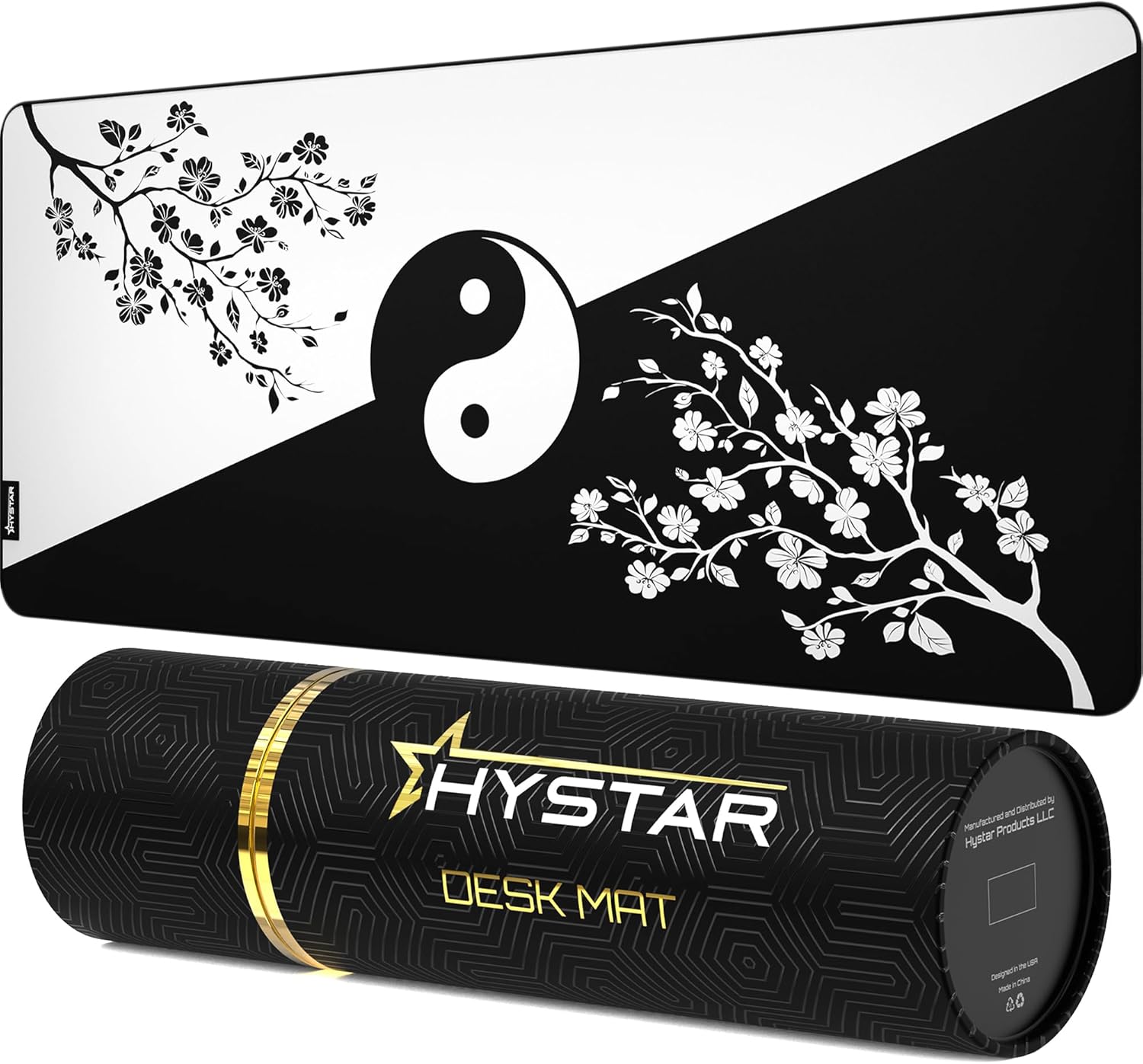 Hystar® Extended Gaming Mouse Pad | XXL 36" x 16" | 5mm Thick, Waterproof Surface, Smooth Polyester Fabric, and Natural Rubber Base | Yin Yang