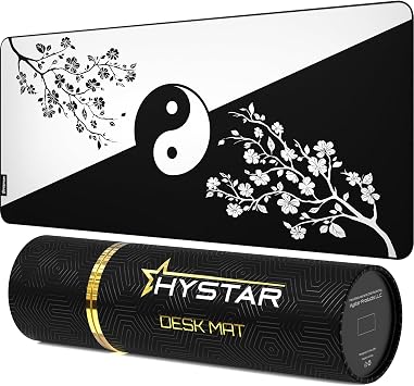 Hystar Extended Gaming Mouse Pad | XXL 36 "x 16" | 5mm سميكة ، سطح مقاوم للماء ، قماش بوليستر ناعم ، وقاعدة مطاطية طبيعية | Yin Yang