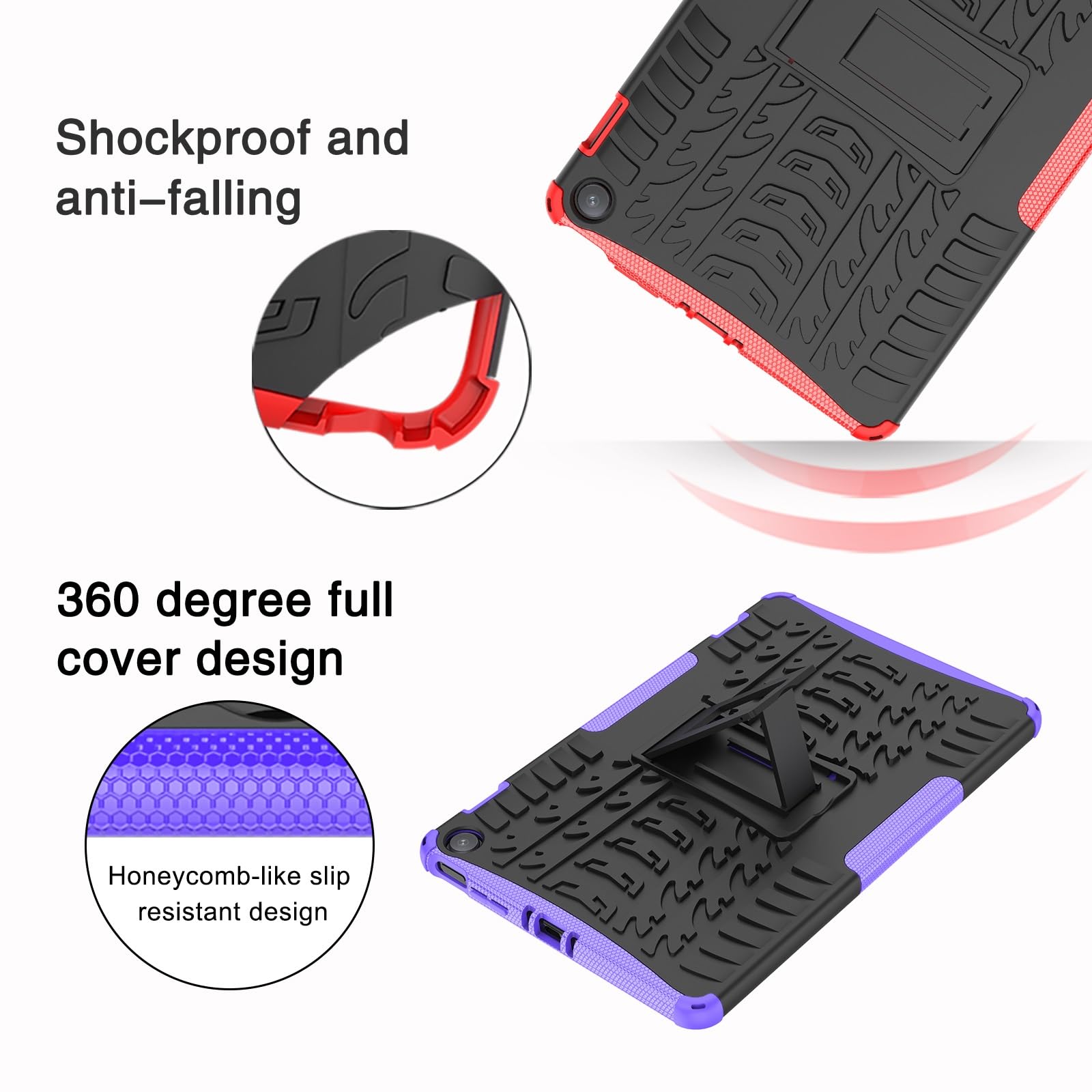 Copertura per tablet per Fire Max 11 pollici Rilasciato 2023 Struttura della gomma antiurto TPU+PC Custodia protettiva con supporto pieghevole maniglia (ROSSO)
