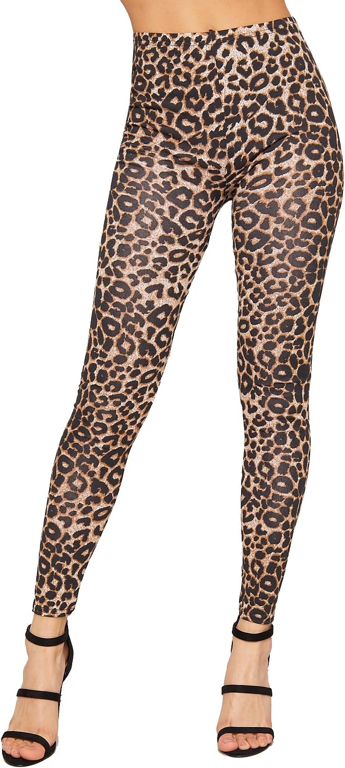 WearAllWomens Leopard Animal Print Ladies Stretch Full Length Leggings Pants - 8-14