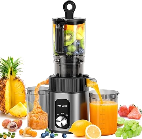 MDHAND Cold Press Juicer Machines  Quiet & Powerful Masticating Juicers with 4.35" Large Feed Chute, Slow Electric Juicer 60 RPM, Easy To Clean