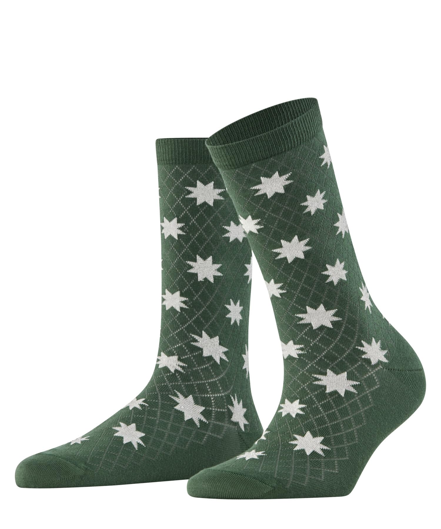 Burlington Women's Holly Jolly W So Cotton Patterned Socks 1 Pair, Green Eucalyptus 7502, 3.5-7