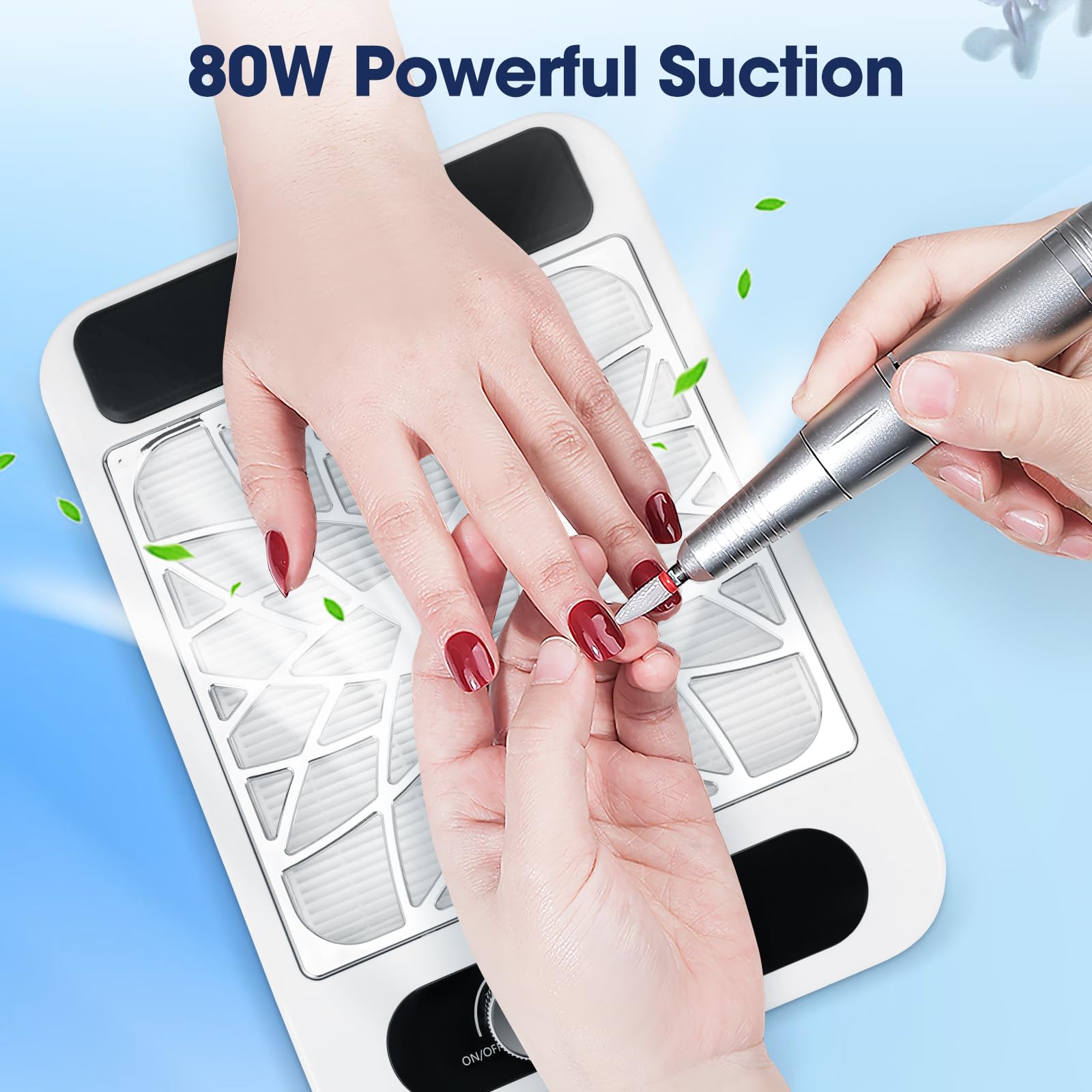 Aspiratore Unghie Professionale 80W, Aspiratore per Unghie con Filtro e Cuscinetto, Collezionista di Polvere per Unghie per Manicure in Soggiorno o Casa Bianco