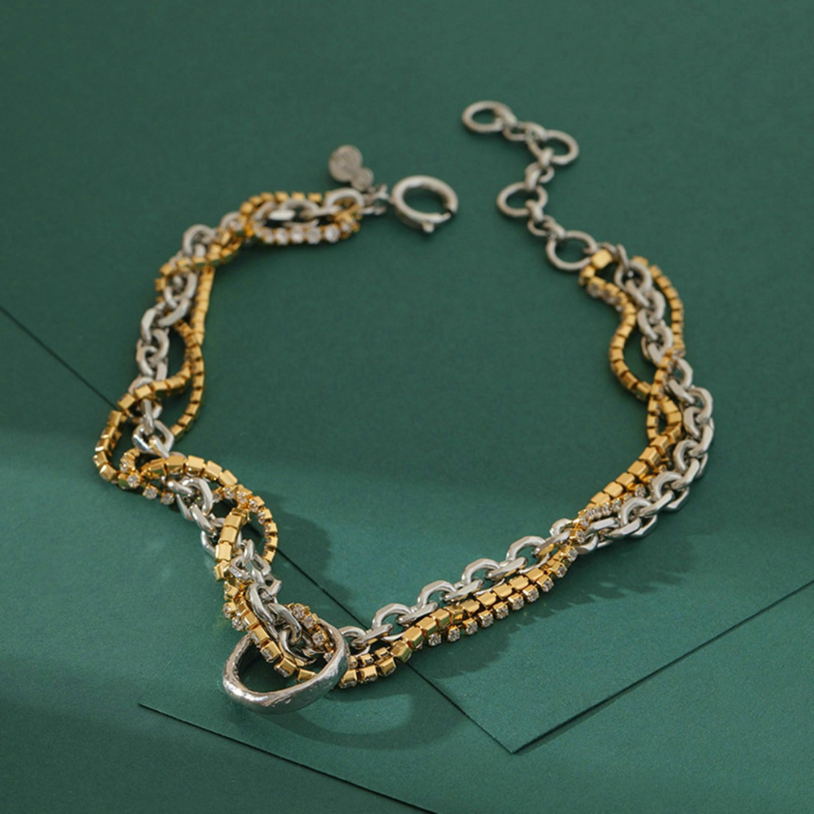 Collar chapado en oro para mujer, collar de cadena de plata vintage geométrica con circonita cúbica para boda