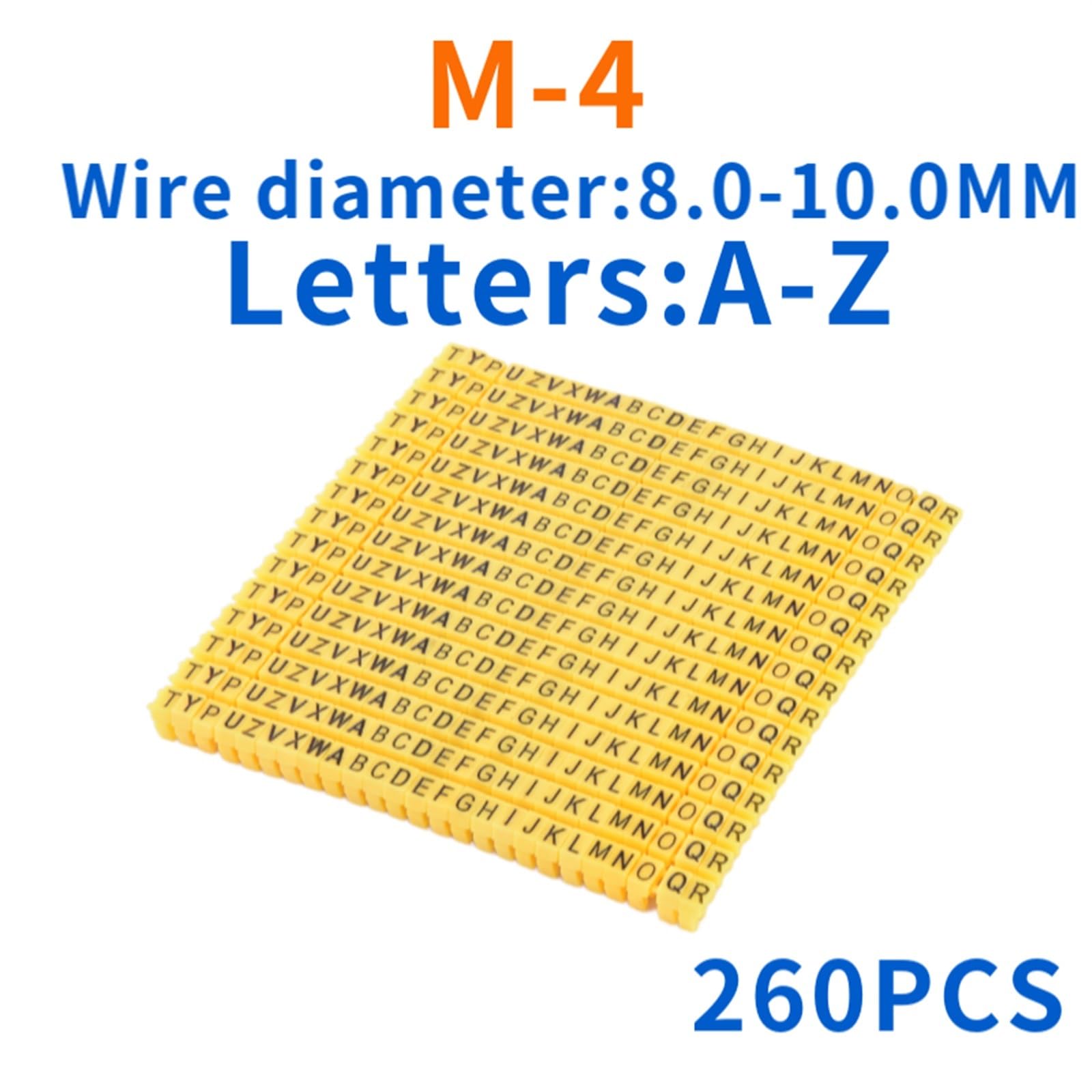 260/390 Stück Kabelmarker, Bunte Markierungsbuchstaben vom Typ C, Etikett for 2 – 8 mm Kabel, Netzwerkkabel, Drahtmarker, Etikett FüR Kabeldurchmesser(M-4(10.0mm) 260PCS)