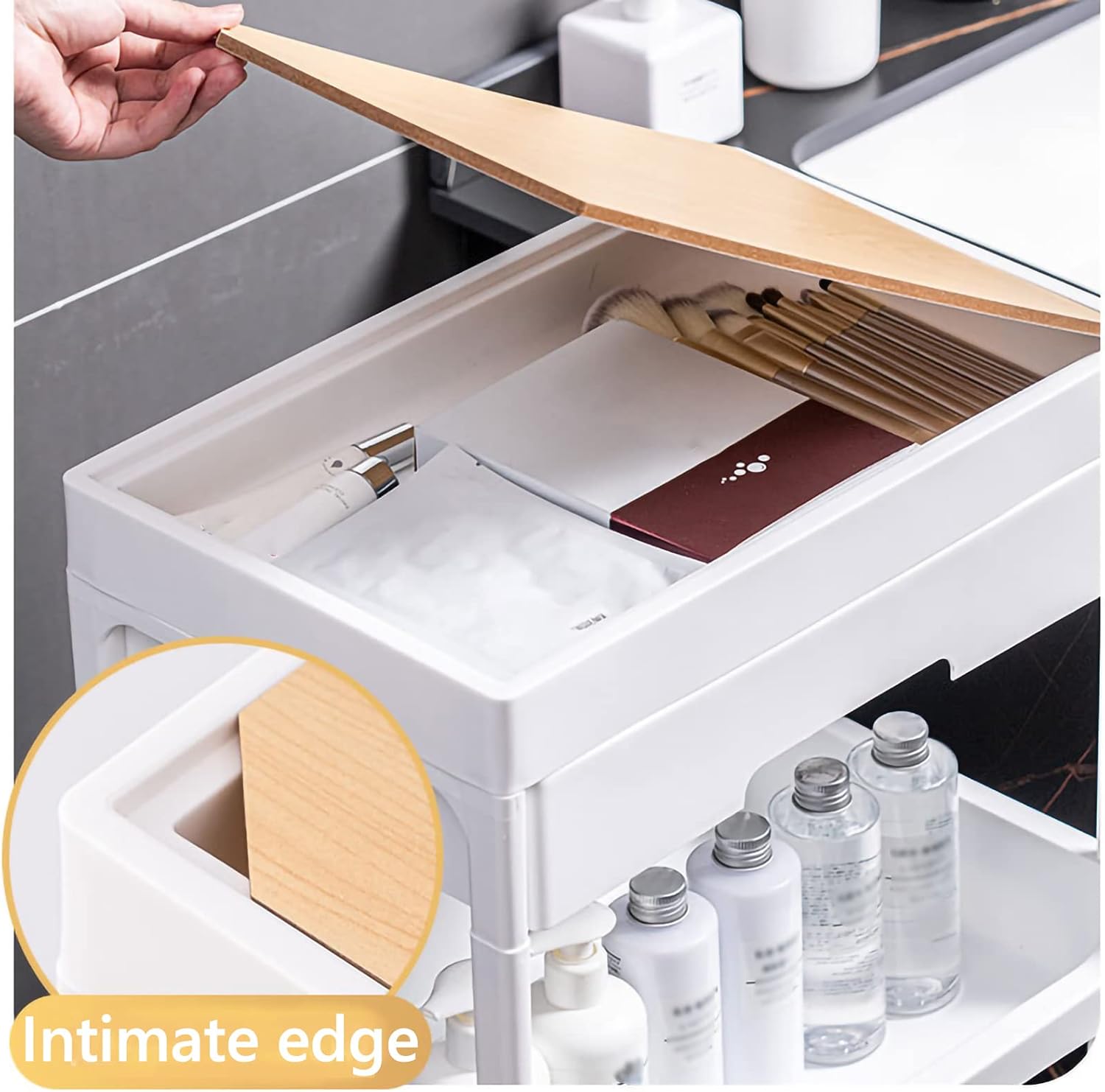 LFONDIGE 狭い収納引き出しカート 引き出し付き スリム収納タワー バスルーム棚 キャスター付き フロアカート オープンコンパ