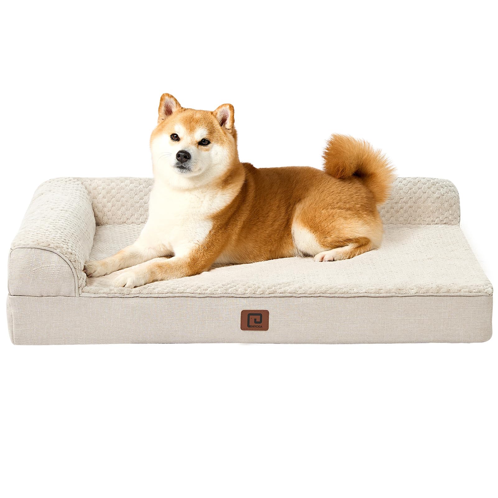 EHEYCIGA Memory Foam Orthopedic Dog Beds Large Sized Dog, Washable Dog Bed with Waterproof Lining Removable Cover, Dog Sofa Bed with Nonskid Bottom Pet Couch Bed, 36x27 Inches, Beige