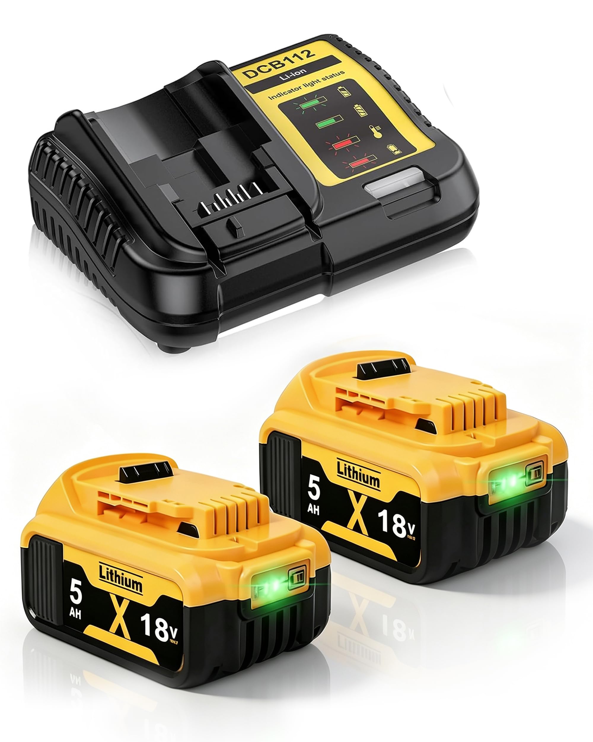 2Stück 5000mAh Ersatzakku für Dewalt Akku 18V + 4A DCB115 Ersatz für Dewalt Ladegerät XR DCB182 DCB184 DCB200 DCB184 DCB101 DCB107