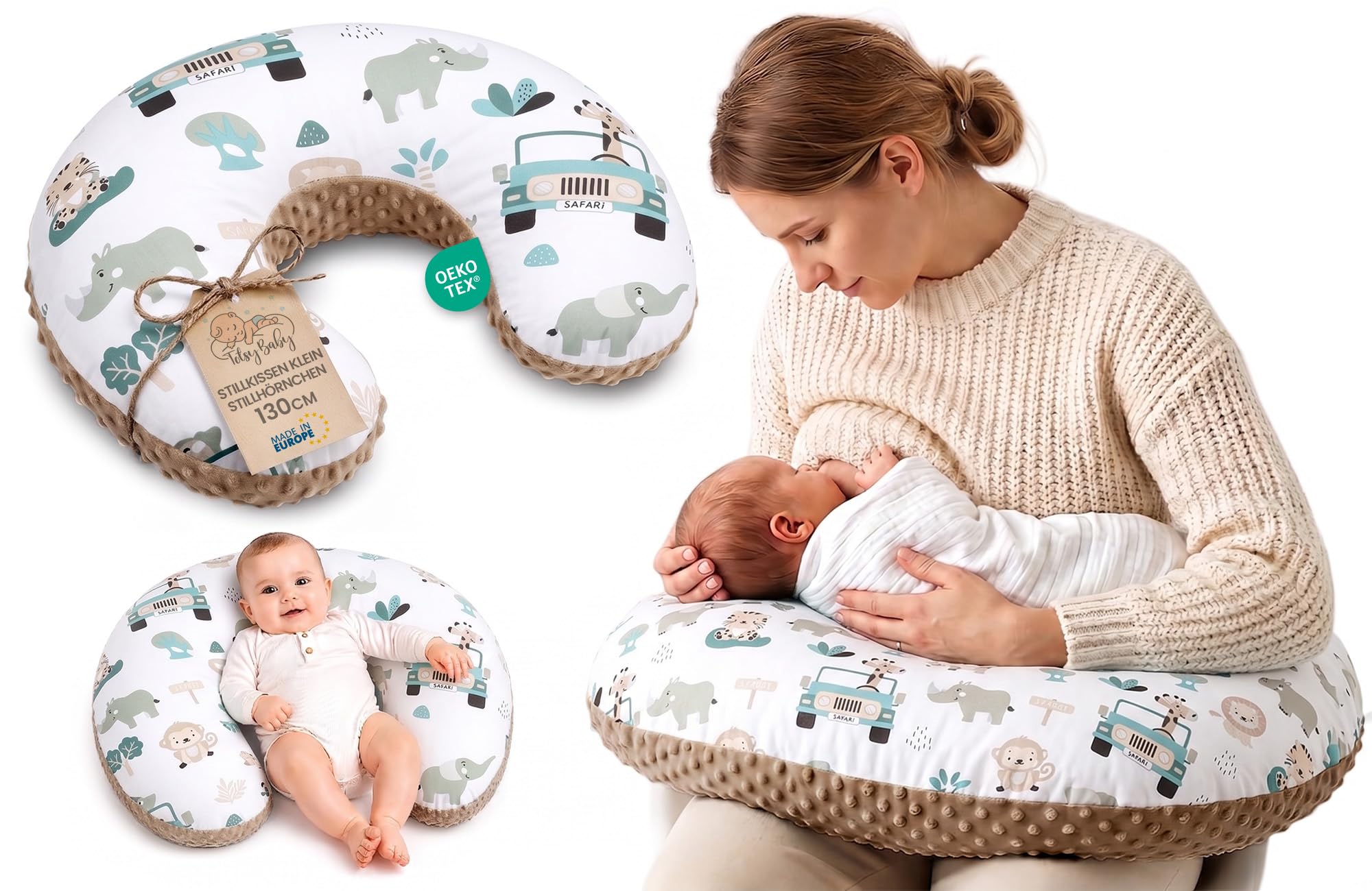 Totsy Baby Africa Khaki Pregnancy Nursing And Breastfeeding Pillow 130 Cm- Breast Feeding Maternity Pillows For Baby And Support Sleeping For Babies Plush Oeko-Tex